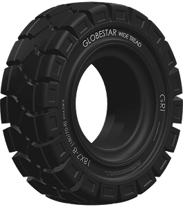 Zwarte industriële heftruckband Globestar Wide Tread met diep profiel en robuuste grip