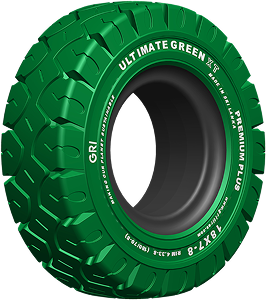 Groene industriële heftruckband Ultimate Green XT met premium profiel en hoge slijtvastheid